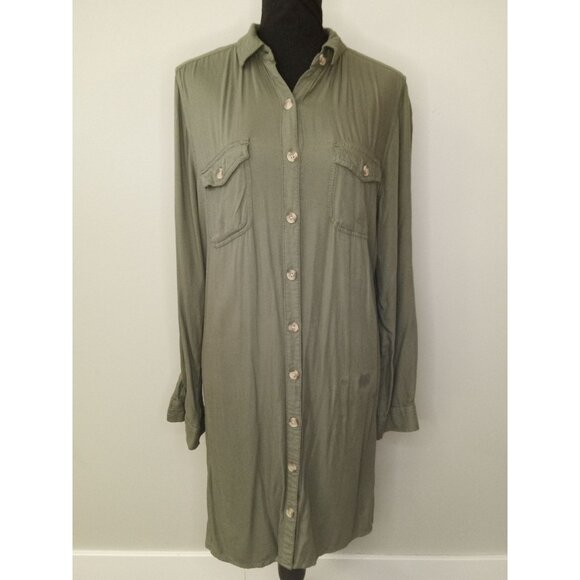 So Olive Green Button Up Shirt Dress Size Large - Picture 1 of 6